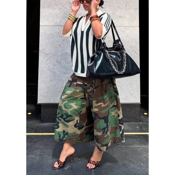 Women Cargo Jeans Camouflage Wide Leg Cropped Denim Plus Size Casual Trendy - Picture 3 of 6